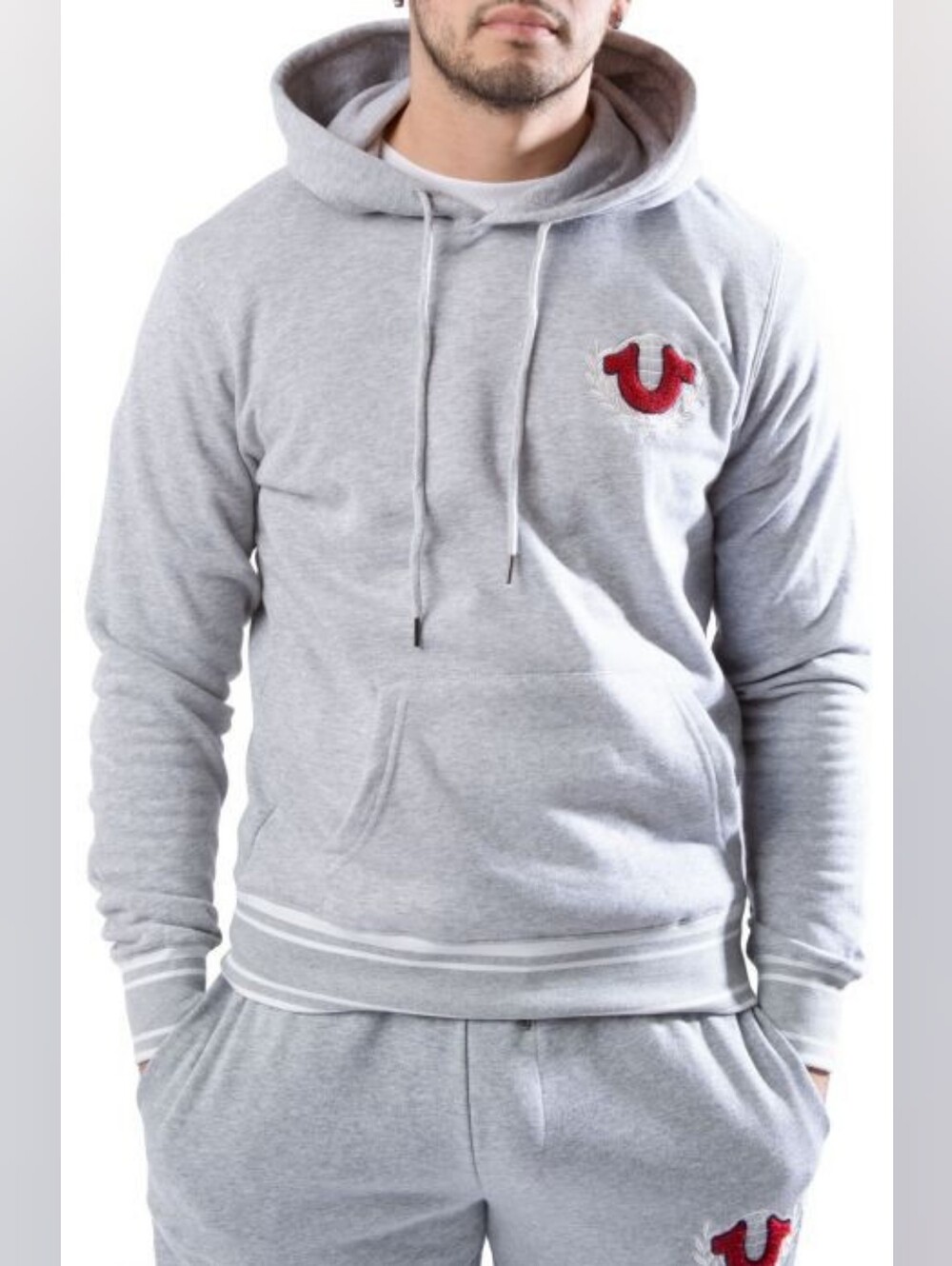 True Religion COLLEGIATE LOGO PULLOVER HOODIEMen – Heather Grey